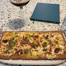 Breakfast flatbread and espresso martini Breakfast flatbread and espresso martini