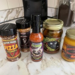 Pepper Palace - Pizza Flakes, Reaper Seasoning, Ghostly Garlic Fusion, Sickle Pickles, and Habanero Mustard.