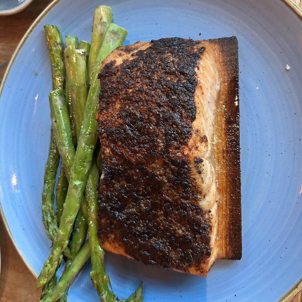 Beach House - Salmon with asparagus - Bars Near Me - Pompano Beach, Florida Beach House - Salmon with asparagus - Bars Near Me - Pompano Beach, Florida