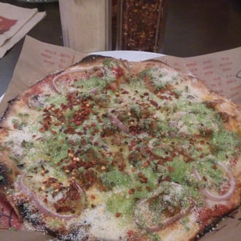 MOD Pizza - Finished product: Jasper with addition of red onions & Pesto. - Pizza Near Me - Valencia, California MOD Pizza - Finished product: Jasper with addition of red onions & Pesto. - Pizza Near Me - Valencia, California