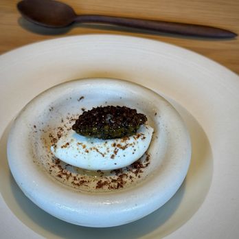Lilo - One of their Signature dishes....N25 Kaluga Caviar with Orgeat ice cream and shavings of smoked celery root - Seafood Near Me - Carlsbad, California