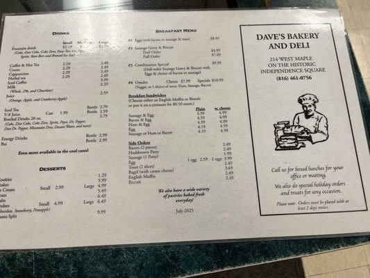 Menu photo 1 Dave's Bakery & Deli Independence, MO Menu photo 1 Dave's Bakery & Deli Independence, MO