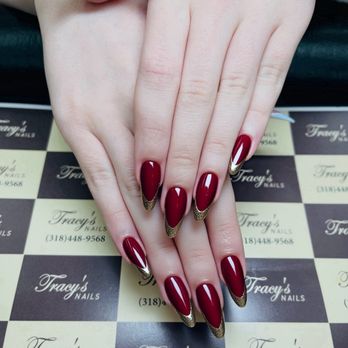 Tracy Nails - Red with gold Tips! - Nail Salons Near Me - Pineville, Louisiana Tracy Nails - Red with gold Tips! - Nail Salons Near Me - Pineville, Louisiana