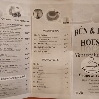 Bun & Pho House - Menu 1/2 - Vietnamese Near Me - Portland, Oregon