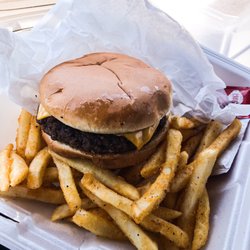 Lindsey's Lazy L Bar B Q - Cheeseburger and Fries