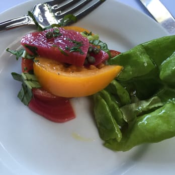 Pane E Vino - A bite of the beet/tomato salad - Italian Near Me - Montecito, California Pane E Vino - A bite of the beet/tomato salad - Italian Near Me - Montecito, California