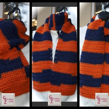 Cr8tive Lefty - Handmade in the USA Orange and Navy Blue Sports Team Scarf, $19.00 + shipping. Made with worsted weight, machine washable yarn. - Embroidery & Crochet Near Me