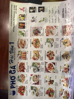 Menu photo 4 Pho Ga Hai Van Westminster, CA