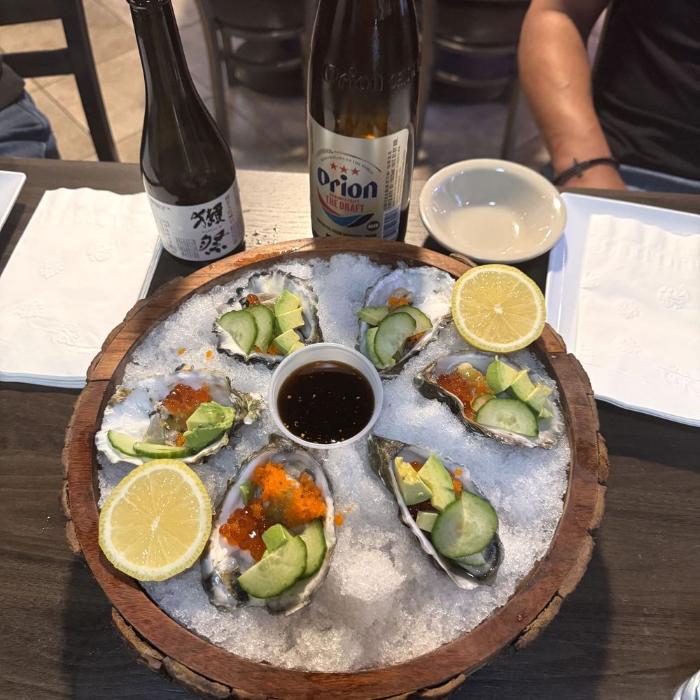 Sushi Little - Fre Oysters 1/2 SHELL 3 Pcs Japanese Orion beer DASSAI 45 cold sake. All together was a perfect combination. - Sushi Bars Near Me - Glendale, Arizona Sushi Little - Fre Oysters 1/2 SHELL 3 Pcs Japanese Orion beer DASSAI 45 cold sake. All together was a perfect combination. - Sushi Bars Near Me - Glendale, Arizona
