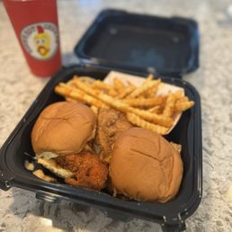 Dave's #1: 2 Tenders w/ Fries (lite mild and no spice), regular vanilla shake