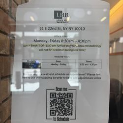 Madison Avenue Medical Imaging/Lenox Hill Radiology - Image showing hours and incorrect lunch time.