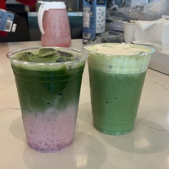 Series A Coffee - strawberry matcha and matcha latte with cream top - Coffee & Tea Near Me - Beverly Hills, California