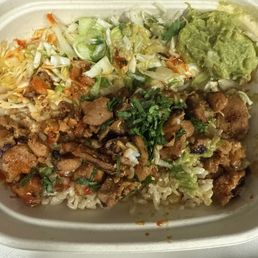 Chicken, brown rice, romaine slaw