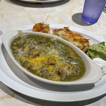 Pacific Diner - This is the Chili Verde breakfast, with two eggs, home potatoes, salsa, guacamole, sour cream and choice tortillas or bread. A must try!!!! - Breakfast & Brunch Near Me - San Pedro, California Pacific Diner - This is the Chili Verde breakfast, with two eggs, home potatoes, salsa, guacamole, sour cream and choice tortillas or bread. A must try!!!! - Breakfast & Brunch Near Me - San Pedro, California