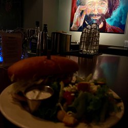 Nighthawks - Jerry overseeing my meal of beer battered walleye sandwich