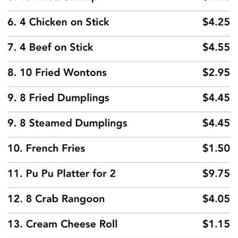 China Kitchen - Since they wanted to make a HUGE deal about the cream cheese roll not being on the menu, here is the screen shot of the menu. - Chinese Near Me - Muncie, Indiana
