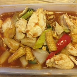 Thaisty - Some type of chicken and sweet and sour sauce. My hubby ordered this one so not sure what it's called?