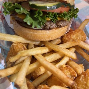 Monty's Good Burger - Single cheeseburger with fries and tots - Burgers Near Me - Los Angeles, California