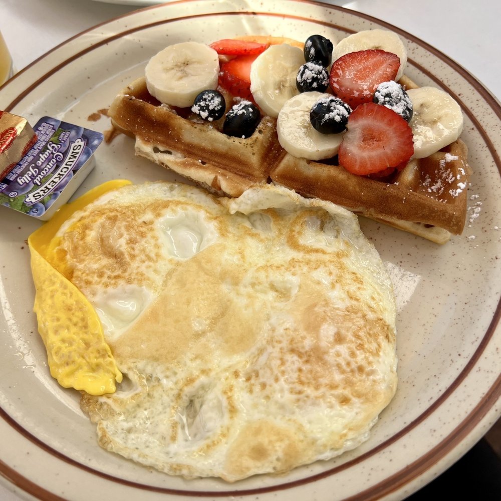 Ocean View Café - Half Belgian Waffle with 2 Eggs - Breakfast & Brunch Near Me - Manhattan Beach, California Ocean View Café - Half Belgian Waffle with 2 Eggs - Breakfast & Brunch Near Me - Manhattan Beach, California