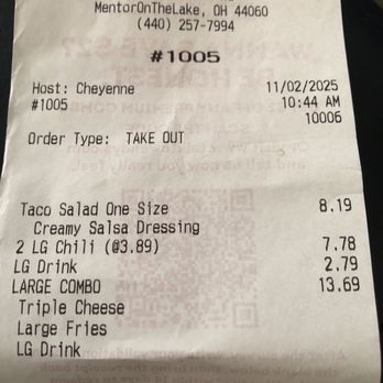 Wendy's - My receipt of my order. - Fast Food Near Me - Mentor On The Lake, Ohio Wendy's - My receipt of my order. - Fast Food Near Me - Mentor On The Lake, Ohio