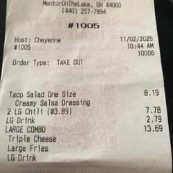 Wendy's - My receipt of my order.