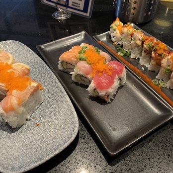 Mikuni - Left to Right Masa three roll Rainbow roll Incredible roll - Japanese Near Me - Davis, California Mikuni - Left to Right Masa three roll Rainbow roll Incredible roll - Japanese Near Me - Davis, California
