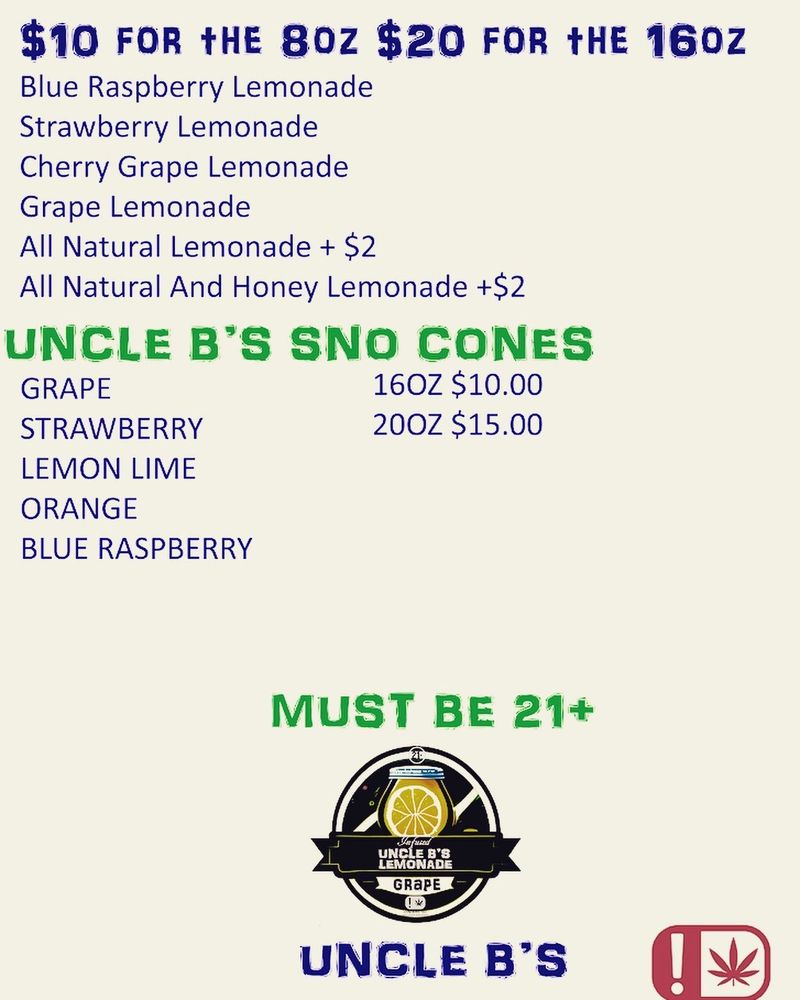 UNCLE B’S INFUSED LEMONADES & SNACKS Updated May 2024 Hammond