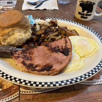 Black Bear Diner Bakersfield - 2 egg scramble with hickory smoked ham, over easy eggs, red skin potatoes, and a biscuit. - American Near Me - Bakersfield, California Black Bear Diner Bakersfield - 2 egg scramble with hickory smoked ham, over easy eggs, red skin potatoes, and a biscuit. - American Near Me - Bakersfield, California