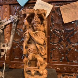 Diehl Marcus & Company - Hand carved wooden statue of Lord Krishna (Hindu Deity)