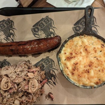Bad Brads BBQ - 2 Meat BBQ Platter -  Mac and Cheese, pulled pork and sausage - Barbeque Near Me - Livonia, Michigan