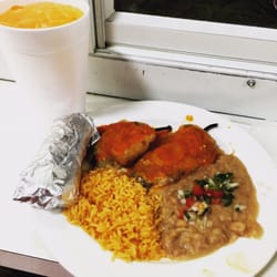 Maria's Restaurant - One of the weekend specials. Chili Relenos! With a melon agua fresca!