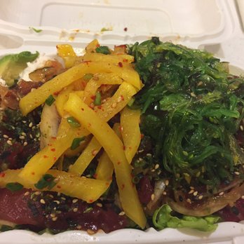 Poke & Box - Medium plate with ahi tuna as both my choices. Mild spicy shoyu is spot on for those who love spicy but not too much lol - Poke Near Me - Honolulu, Hawaii Poke & Box - Medium plate with ahi tuna as both my choices. Mild spicy shoyu is spot on for those who love spicy but not too much lol - Poke Near Me - Honolulu, Hawaii