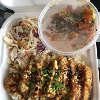 Ai Pono Cafe - Ahi Katsu with side of "Muay" Thai Garlic Shrimp - Asian Fusion Near Me - Costa Mesa, California Ai Pono Cafe - Ahi Katsu with side of "Muay" Thai Garlic Shrimp - Asian Fusion Near Me - Costa Mesa, California