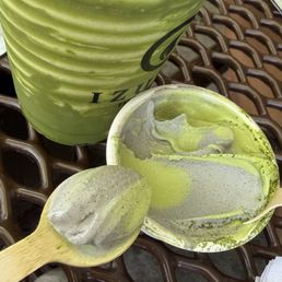 Creme Brulee Matcha Hurricane and a Matcha black sesame ice cream swirl