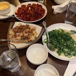Garlic spinach. Mongolian beef. Dry chilli chicken Garlic spinach. Mongolian beef. Dry chilli chicken