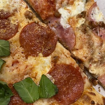 A&B Pizza - Pepperoni and Basil; Canadian Bacon and Sausage. I ate one right when I got into the car. - Pizza Near Me - Seaside, Oregon