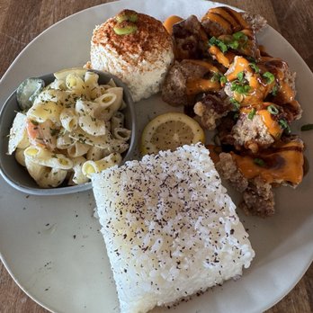 Sa-Tén - Canopy - Chicken Kara-age Plate (GF) Japanese Mayo Potato Salad Macaroni Fuji Salad Steamed Rice - Japanese Near Me - Austin, Texas