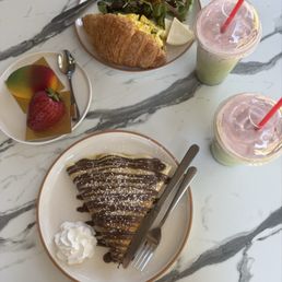 Nutella crepe, strawberry matcha, croissant sandwich Nutella crepe, strawberry matcha, croissant sandwich