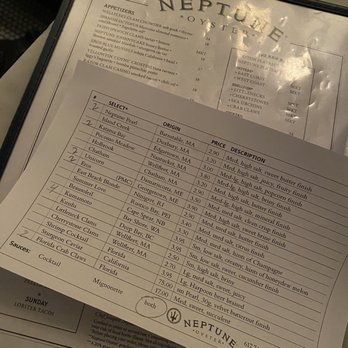 Neptune Oyster - Oyster menu - Seafood Near Me - Boston, Massachusetts