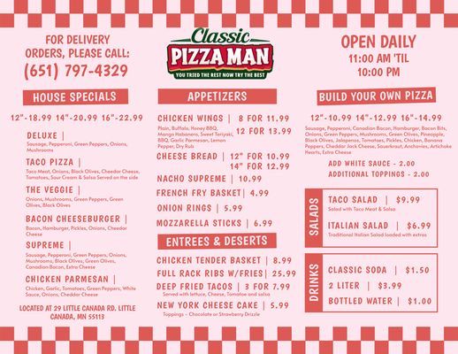Menu photo 2 Classic Pizza Man Little Canada, MN
