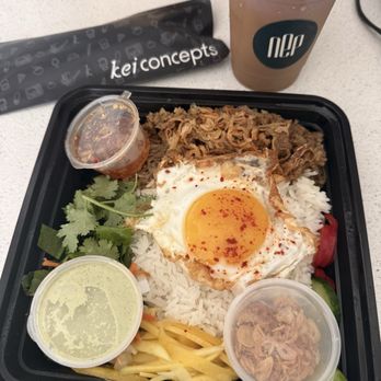 NEP Cafe - Irvine - Pork Beef Belly Rice Bowl , Coconut Ube Coffee - Breakfast & Brunch Near Me - Irvine, California