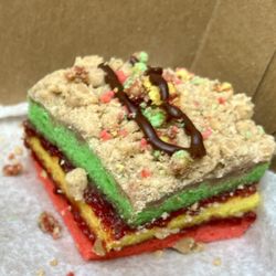 Rainbow cookie crumb cake.
