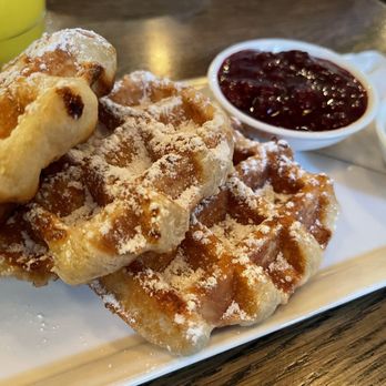 Medina Cafe - Waffles with compote and syrup! - Breakfast & Brunch Near Me - Vancouver, British Columbia Medina Cafe - Waffles with compote and syrup! - Breakfast & Brunch Near Me - Vancouver, British Columbia