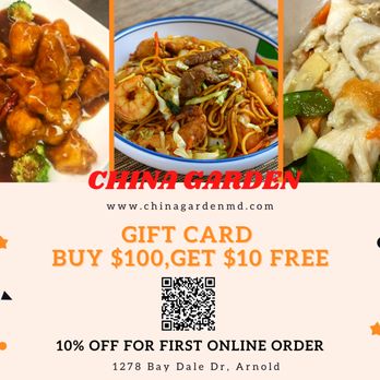 China Garden Restaurant - $ 10 gift card for $ 10 - Chinese Near Me - Arnold, Maryland China Garden Restaurant - $ 10 gift card for $ 10 - Chinese Near Me - Arnold, Maryland