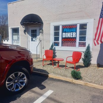 Panama Diner - red chairs in front of the diner - Diners Near Me - Panama, New York