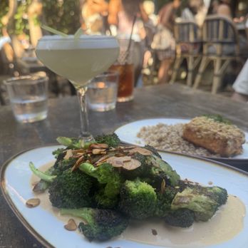 Bacari Silverlake - Charred Broccoli (left) and Chef's Salmon (right) - Mediterranean Near Me - Los Angeles, California Bacari Silverlake - Charred Broccoli (left) and Chef's Salmon (right) - Mediterranean Near Me - Los Angeles, California