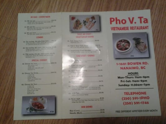 Menu photo 2 Pho V Ta Vietnamese Restaurant Nanaimo, BC