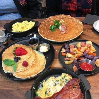 GRANVILLE - Top most is the Dutch pancake with prosciutto, left are the hot cakes, bottom pic is an omelet with those potatoes on the right.. - New American Near Me - Pasadena, California GRANVILLE - Top most is the Dutch pancake with prosciutto, left are the hot cakes, bottom pic is an omelet with those potatoes on the right.. - New American Near Me - Pasadena, California