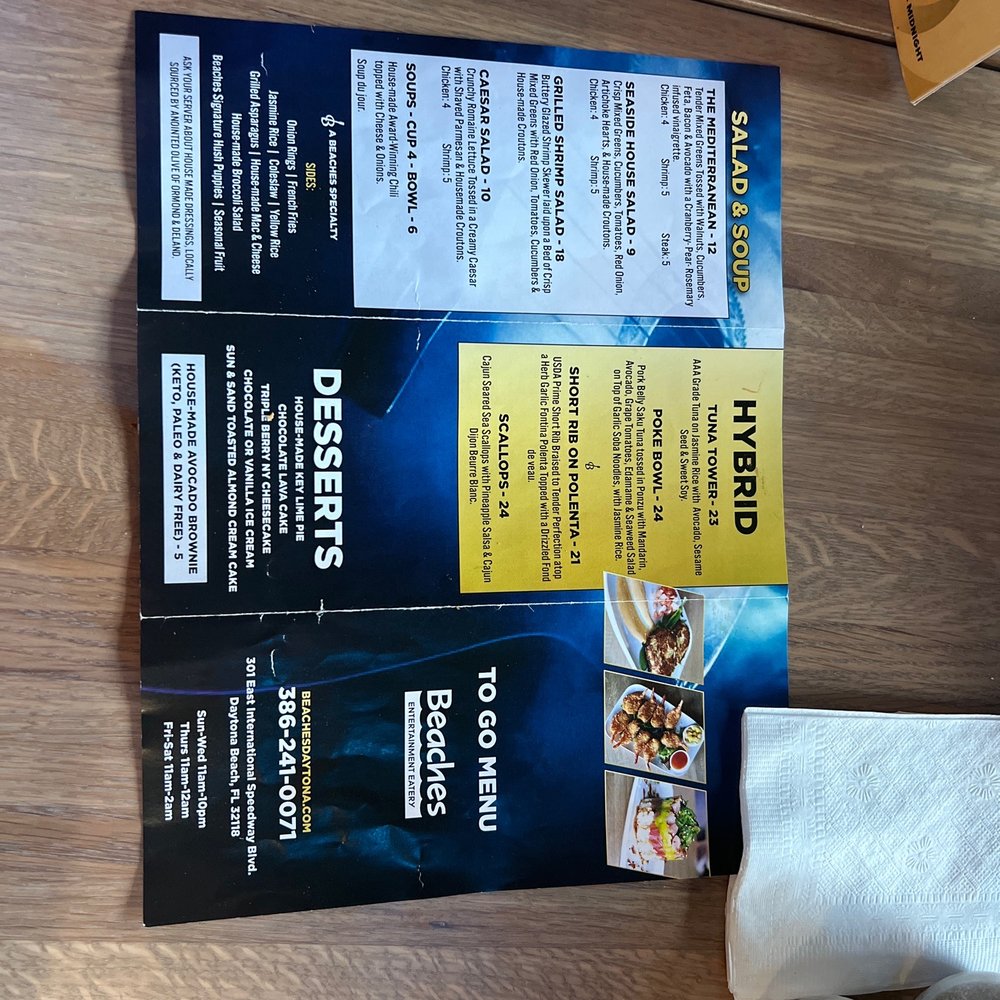 Beaches Daytona - Menu - New American Near Me - Daytona Beach, Florida