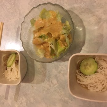 Sushi Kame - The house salad with the ginger dressing and noodles - Sushi Bars Near Me - Champaign, Illinois Sushi Kame - The house salad with the ginger dressing and noodles - Sushi Bars Near Me - Champaign, Illinois